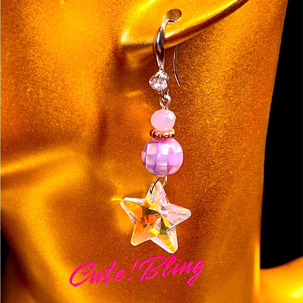 Pretty aurora Borealis star shaped crystal earrings lilac accents-sterling